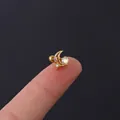 Golden moon ear stud with AB iridescent zircon and threaded ball back screw - Crescent Moon Aurora Gemstone Style (HSPJ308-2#G) / Gold