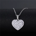 Silver-toned stainless steel heart pendant necklace with shimmering crystal pavé detail - NZ28 Full Rhinestone Heart