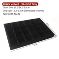 Black velvet 24-compartment jewelry display tray with removable dividers 35x24cm - Large 24 Grids Tray