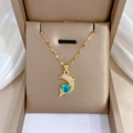 Collier dauphin doré minimaliste avec pierre bleue et zircon sur soie élégante - Pendentif En Cuivre Et Chaîne En Acier Titane H125