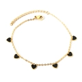 Cavigliera minimalista in acciaio inossidabile dorato con cuori in smalto nero su bianco - Stile Cuore Nero Oro (AN11870BG)