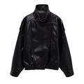 Schwarze PU-Leder Bikerjacke mit asymmetrischem Design und Stehkragen auf weißem Grund - XS / Schwarz