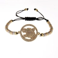 Adjustable tiger head bracelet with micro-pave cubic zirconia on black woven cord - Multi-color
