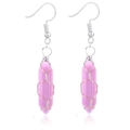 Macro detail of hexagonal pink quartz earrings with silver wire wrapping design - Wire Wrapped Hexagonal Prism Earrings / Silver Pink Jade Style Earrings