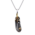 Retro stainless steel feather pendant necklace with golden eagle claw and round seal - Feather Eagle Claw Pendant Necklace (Steel Color) (E0413)