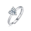 Macro shot of silver heart-shaped stone ring with adjustable open band and polished finish - Adjustable Open / Heart-Shaped Style (R13335-6.5mm/1 Carat)