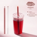 Smoky pink 450ml Tritan straw cup with 304 stainless steel cleaning brush set - 450ml / Smoky Pink