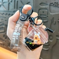 Cute Capybara in bubble tea cup keychain with motivational strap charm - Milk Tea Cup-Black