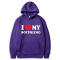 Purple hoodie with I Love My Boyfriend print, M size long sleeve fleece pullover - S / Tops / Purple (I ❤️ MY BOYFRIEND)