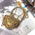 Chic heart-shaped mini evening bag with vibrant colorful rhinestones and gold chain - Multicolor Heart Bag with Triangle Crystals
