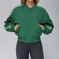 Women's dark green sports jacket with white side stripes and ribbed zip-up stand collar - S / Christmas Green