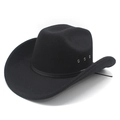 Classic black wool felt cowboy hat with wide brim and ethnic style decorative belt detail - M (56-58cm) / Black