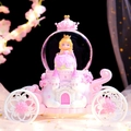 Pink princess pumpkin carriage crystal ball music box with warm LED night light - MK Medium 80 Snowfall + Color Light / 2402 Pink Princess Carriage (Medium)