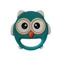 Funny blue owl baby silicone teether with easy-grip handle for soothing infant gums - Owl / Turquoise Green