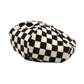 Elegante basco a scacchi bianchi e neri in velluto a coste per la moda autunnale - M (56-58cm) / Griglia Grande