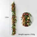 1.8m Christmas Norfolk pine garland with red ornaments, pinecones and gold stars - 1.8m Decorated PE Garland (with LED Lights)