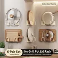 Cream white wall mounted carbon steel pot lid racks for kitchen storage 6 pairs - Carbon Steel / 6 Pairs / Cream