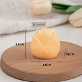 Pale orange tulip-shaped scented candle on wooden tray with size dimensions - Orange (Orange Blossom)