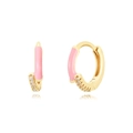 Rosafarbene Emaille s925 Silbernadel Creolen mit Zirkonia-Pavé und Vergoldung - Rosa Emaille Doppelreihige Zirkonia Creolen