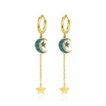 Orecchini a nappa in oro 18K con ciondoli a luna in smalto blu e stelle dorate - Stile Stella e Luna Oro (MS-735 Gold)