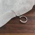 Minimalist silver C-shape ear cuff earrings with sparkling small zircon stones - Silver Beaded Rhinestone Ear Bone Clip