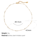 Gold stainless steel necklace featuring 4.5mm imitation pearls with a length of 40+5cm - White Pearl Gold Necklace (XL286)
