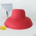Vintage French wide-brim straw sun hat in vibrant red color with elegant woven texture - Adjustable / Red