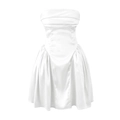 Elegante mini vestido palabra de honor en satén blanco con detalles de malla fina - S / Blanco