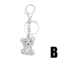 Porte-clés ours argenté scintillant avec cristaux blancs et fermoir mousqueton - Style Assis-Noeud Papillon B / Argenté