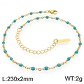 Gold stainless steel bohemian anklet with light blue enamel beads and lobster clasp - Gold Turquoise Beads (KJ4088-Z)