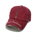 Distressed burgundy cotton baseball cap with leopard print details and embroidery - M (56-58cm) / Burgundy