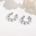 Minimalist C-shaped pearl ear cuffs in silver finish featuring elegant white pearls - Silver (ZYN-DME589P)