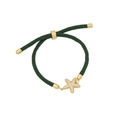 Bracciale regolabile in corda verde intrecciata con ciondolo a stella marina dorata e cristalli - Ciondolo Stella Marina Strass (Verde Scuro)