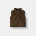 Plush brown fleece vest for children with a standing collar and full-length zipper - Brown / 80cm