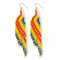 Bohemian rainbow beaded long fringe tassel earrings with golden hooks for women - Rainbow Wave Tassel (MG-E220045A)