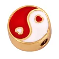 Red and white heart Yin Yang charm bead in gold finish for DIY jewelry making - Tai Chi Heart-Rose