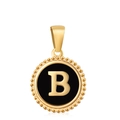 Classic 18K gold plated round pendant with black enamel inlay and gold letter B detail - Letter B