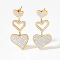 Golden stainless steel triple heart drop earrings with shimmering white cubic zirconia - Gold White Zirconia (KDE785)