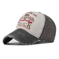 Detalle de gorra de béisbol de algodón lavado con gráfico vintage de camión y calavera - Ajustable / Negro & Café