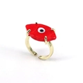 Adjustable golden copper ring featuring a red evil eye glass stone in a bohemian style - Adjustable Open / Red