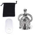 Silver eagle wing bell pendant with black drawstring pouch and rectangular tag set - Steel Color with Pouch