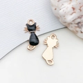 Black enamel cat charm with gold-plated alloy finish for DIY jewelry and keychains - Cat Silhouette (11x22mm) / 1 Piece (11x22mm) / Black