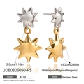 Detail view of two-tone sun-shaped stainless steel earrings with size and weight specs - Gold and Silver Two-Tone (JDE0306050-PS)