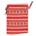 Ethnic red drawstring cotton pouch with colorful geometric stripes for jewelry storage - Thin Stripes 29