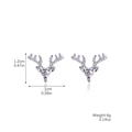 Boucles d'oreilles renne argentées avec strass et dimensions détaillées - Stud boucles d'oreilles / SD-01 Tête de Renne Argentée