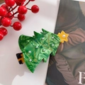 Pinza per capelli a forma di albero di Natale in acetato verde marmorizzato e perle - Albero di Natale Giallo