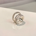 Ear cuff a tre strati in argento con piccole perle bianche e cristalli di zircone - Orecchino a Clip Argento Pezzo Singolo (HE30120)