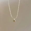Collana ovale stile bambù con gemma marrone scuro e catena a sfere in argento lucido - Pietra preziosa marrone scuro