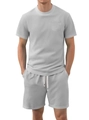 Men's grey waffle knit summer set featuring pocket crewneck tee and drawstring shorts - S / Marl Grey
