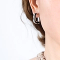 Polished silver geometric arch earrings with black enamel inlay in a vintage style - Steel Color (F825)